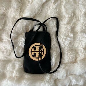 Tory Burch Black Leather phone Crossbody Bag
